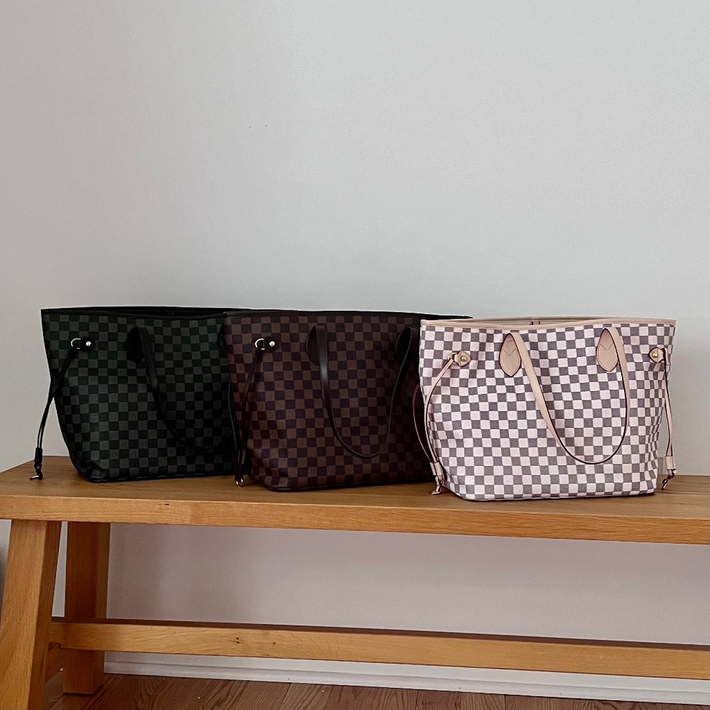 Three Daisy Rose totes (black, brown, cream) with felt insert *EUC*